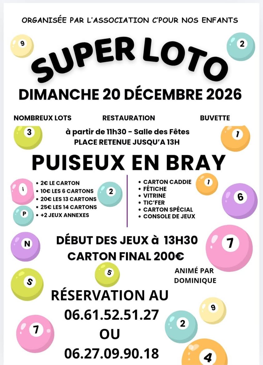 Affiche du loto Loto L'ASSOCIATION C'POUR NOS ENFANTS à Puiseux-en-Bray