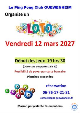 Affiche du loto Super Loto du Ping Pong Club Guewenheim