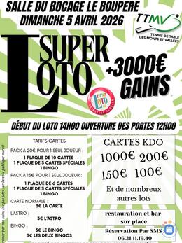 Image du loto Super loto organiser par TENNIS DE TABLE ANIMATION FLORIAN