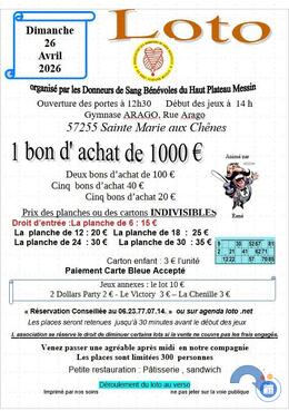 Image du loto loto les Donneurs de Sang Bénévoles du Haut Plateau Messin