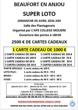 Image du loto Super loto organisé par L'APE COLLEGE MOLIERE
