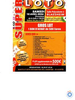 Image du loto Loto lions club Illkirch animé par Christophe