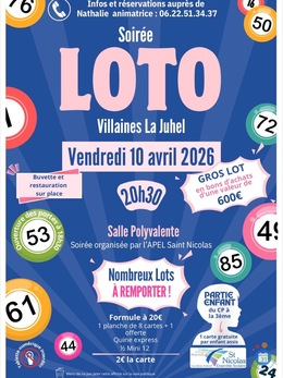Image du loto Loto organisé l’Apel St Nicolas de Villaines la juhel