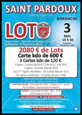 Image du loto Grand Loto Amicale des Sapeurs Pompiers Mazieres St Pardoux
