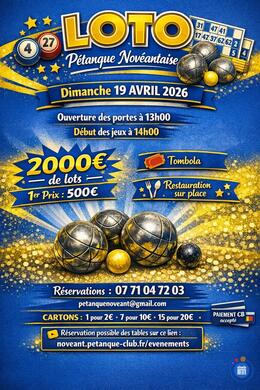 Image du loto LOTO PETANQUE NOVEANTAISE 19.04.2026- 2000 € de lots