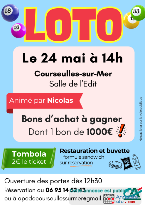 Affiche du loto Loto animé par Nicolas avec bon d'achat dont 1 bon d'achat de 1000€ !
