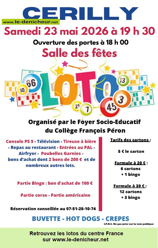 Affiche du loto Loto du FSE du Collège F. Péron °