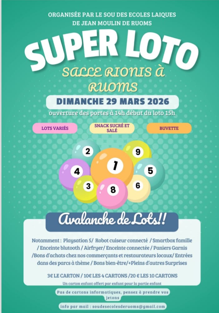 Image du loto Loto du Sou des écoles laïques de Ruoms