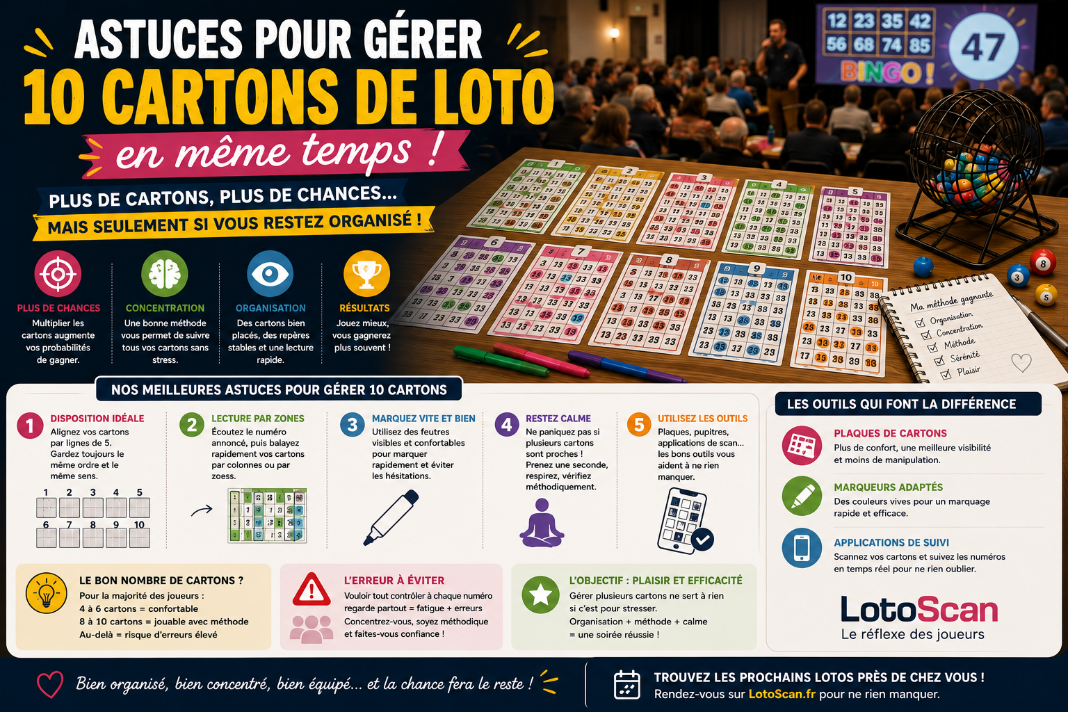 Astuces pour gérer 10 cartons de loto en même temps